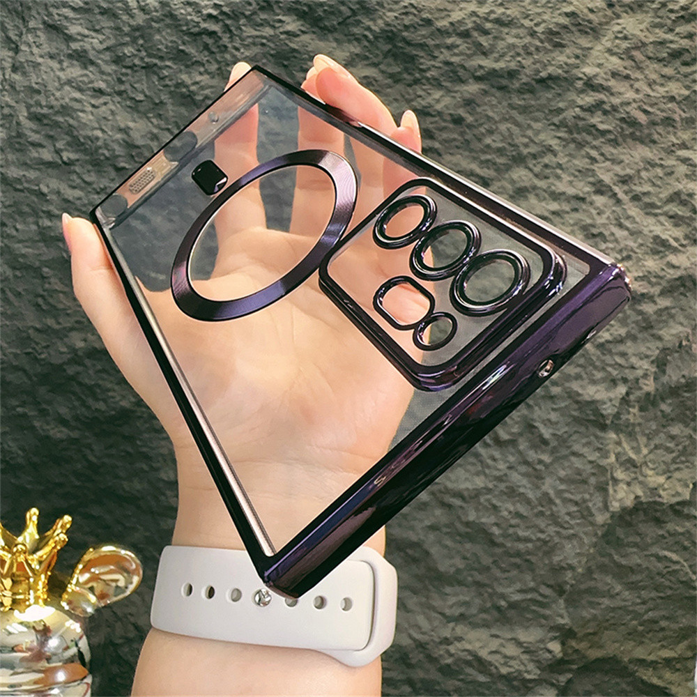 SAMSUNG หรูหราelectroplatedแม่เหล็กเคสโทรศัพท์สําหรับsamsung Galaxy S25 S24 S23 S21 S22 S20 Ultra Plus FE Note20 10 โปร่งใสกันกระแทก