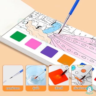 PAYOE สมุดระบายสีน้ํา สมุดระบายสี โน้ตสามารถฉีกได้ สมุดภาพระบายสีน้ำ เพียงแตะน้ำก็วาดได้ ระบายสี เด็ก