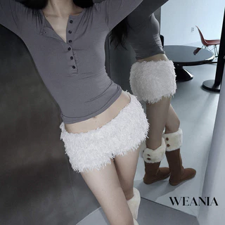 (Shipped from Thailand) Weania กางเกงขาสั้นเอวต่ําผ้าฟูเซ็กซี่