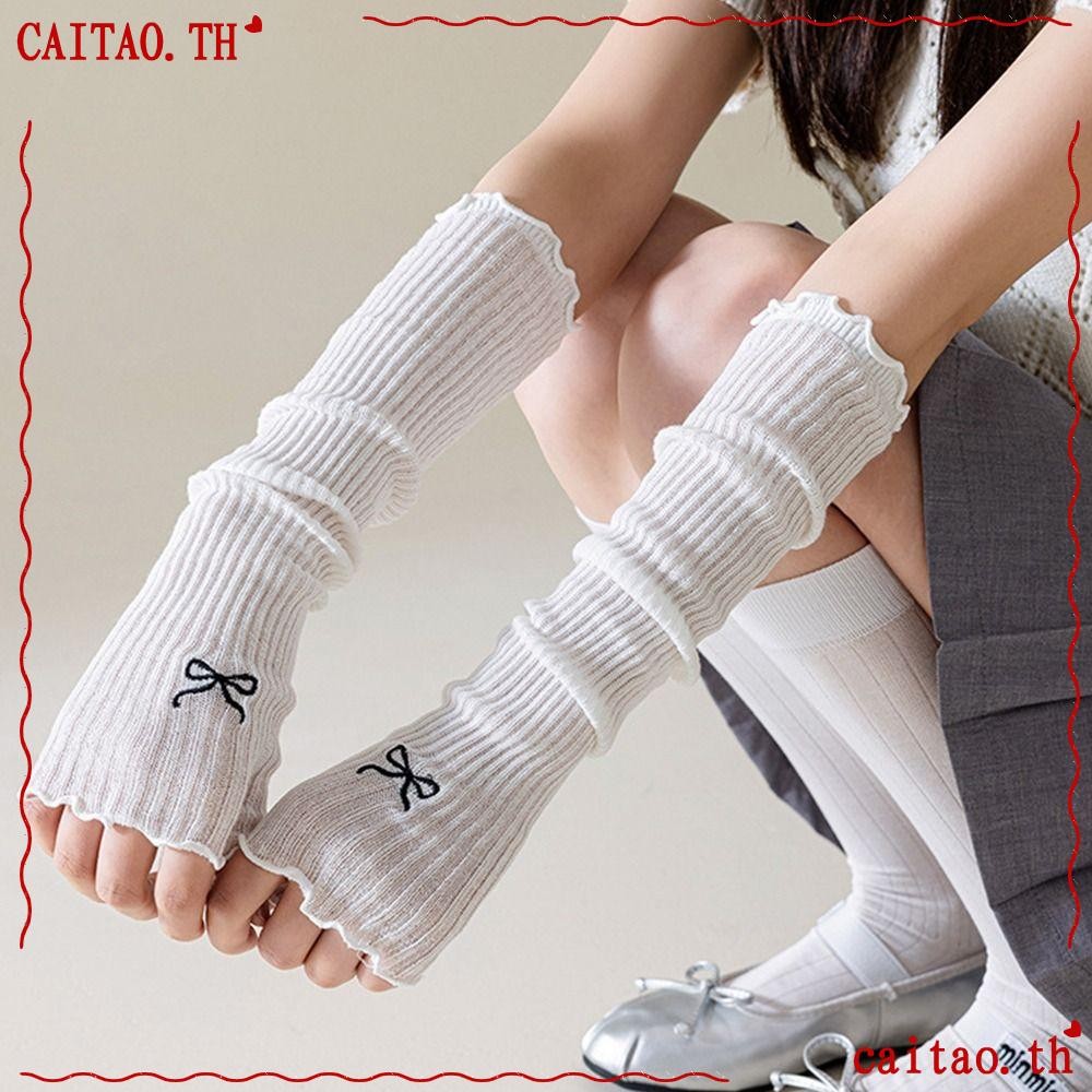 Citao Fingerless Mittens, ปักโบว์อบอุ่นแขน Lolita ถุงมือลูกไม้, แฟชั่นญี่ปุ่นตาข่ายยืดหยุ่นถุงมือป้องกันรังสียูวีผู้หญิงหญิง
