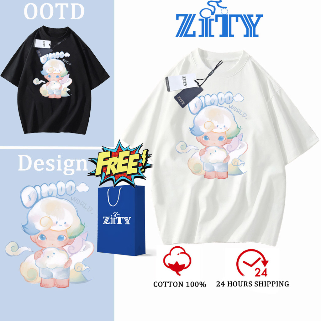 【ON SALE】ZITY เสื้อยืดคอกลม ผ้าฝ้ายแท้ Dimoo ลายการ์ตูนน่ารัก เรียบง่าย ระบายอากาศได้ เสื้อยืด OVERSIZE, PODL080