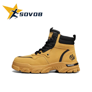 SOVOB ผู้ชาย Retro รองเท้าอังกฤษ Casual แฟชั่น Lace-Up รองเท้าทํางานหนา Soled กลางแจ้ง High-Top รองเท้าน้ําหนักเบา