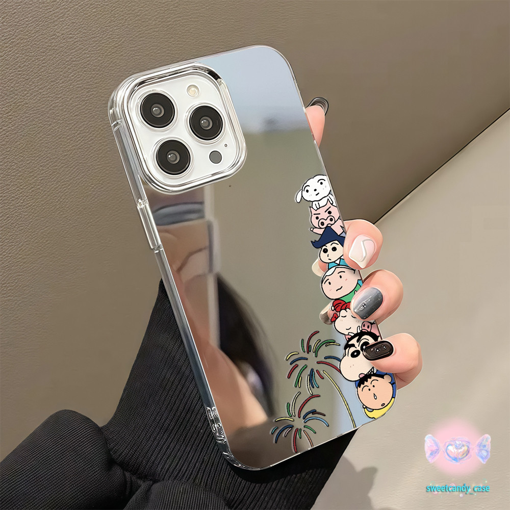 👑จัดส่งในพื้นที่👑เคสแบบกระจกมิเรอร์ ตัวการ์ตูนตัวละครของดินสอสีซ้อนกัน สําหรับIPhone16 15 14 13 7 8plus Pro Promax XR XS