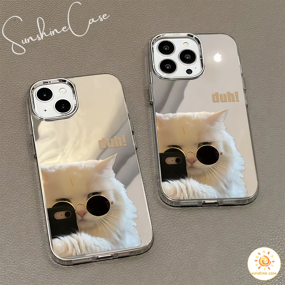 พร้อมส่ง เคสไอโฟน15 รูปแมวใส่แวนดา ดูเท่ เคสกระจกเงาขาตั้งใช้กับIPhone11 12 13 14 15 16 Pro PROMAX 7/8PLUS X XR XS XSMAX