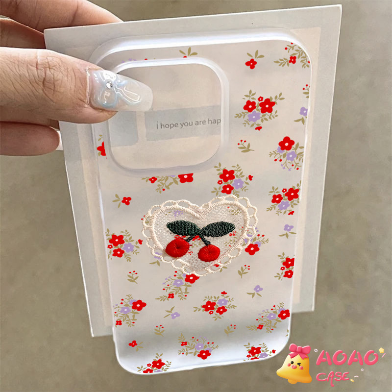 เคสไอโฟน 11 สำหรับ iPhone 13 11 16 15 14 12 Pro Max 7 8 15 16 Plus XR X XS MAX SE 2020 เชอร์รี่หวานโรแมนติกดอกไม้เล็ก ๆ