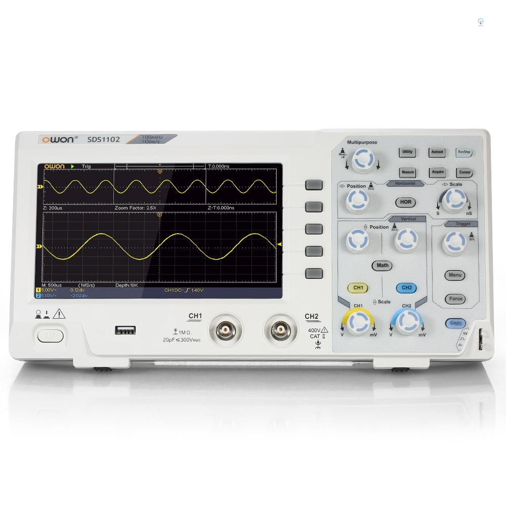Owon SDS1102 Oscillometer Oscillometer Digital Storage Oscilloscope 2CH 100MHz 1GS/s 7 นิ้วจอแสดงผล 