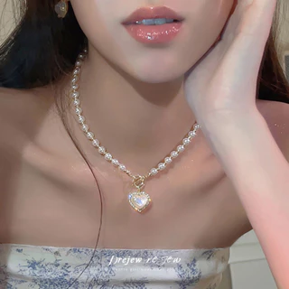 เดรช อารมณ์หวานเพชรชุดมุกเทียมพู่สร้อยคอแสงหรูหราระดับไฮเอนด์โซ่กระดูกไหปลาร้า