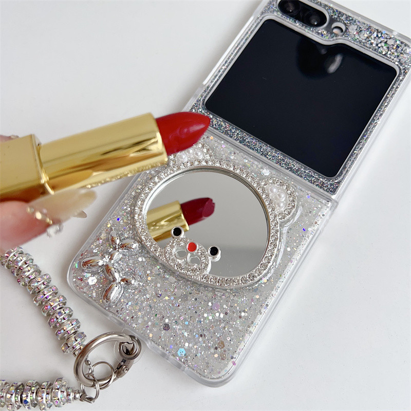 แฟชั่น Bling Glitter Bear Mirror Clear Case สําหรับ รูปที่ 5