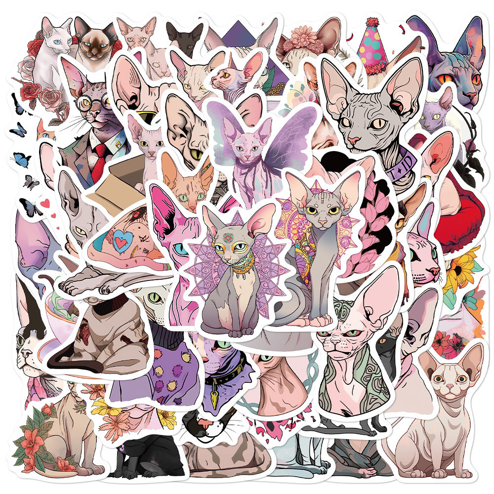 50ชิ้น สติ๊กเกอร์แมวสฟิงซ์ กันน้ำ ลายน่ารัก แต่งโน้ตบุ๊ก DIY 50PCS Sphynx Cat Stickers