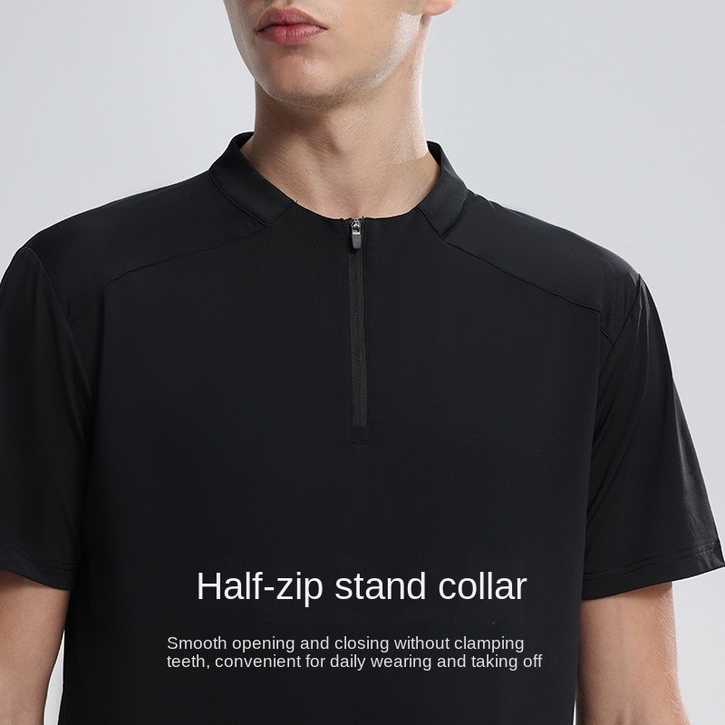 2025 New Half Zipper Short Sleeve Men's High Elasticity Quick Drying Clothes Running Fitness Clothes
