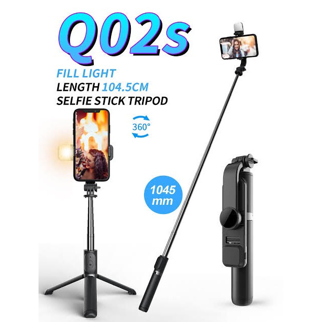 Q02S ไม้เซลฟี่ Bluetooth SELFIE STICK 3in1 มีไฟ LED พับได้ยืดได้พกพาสะดวก พร้อมขาตั้ง 3 ขา ส่งด่วน 1