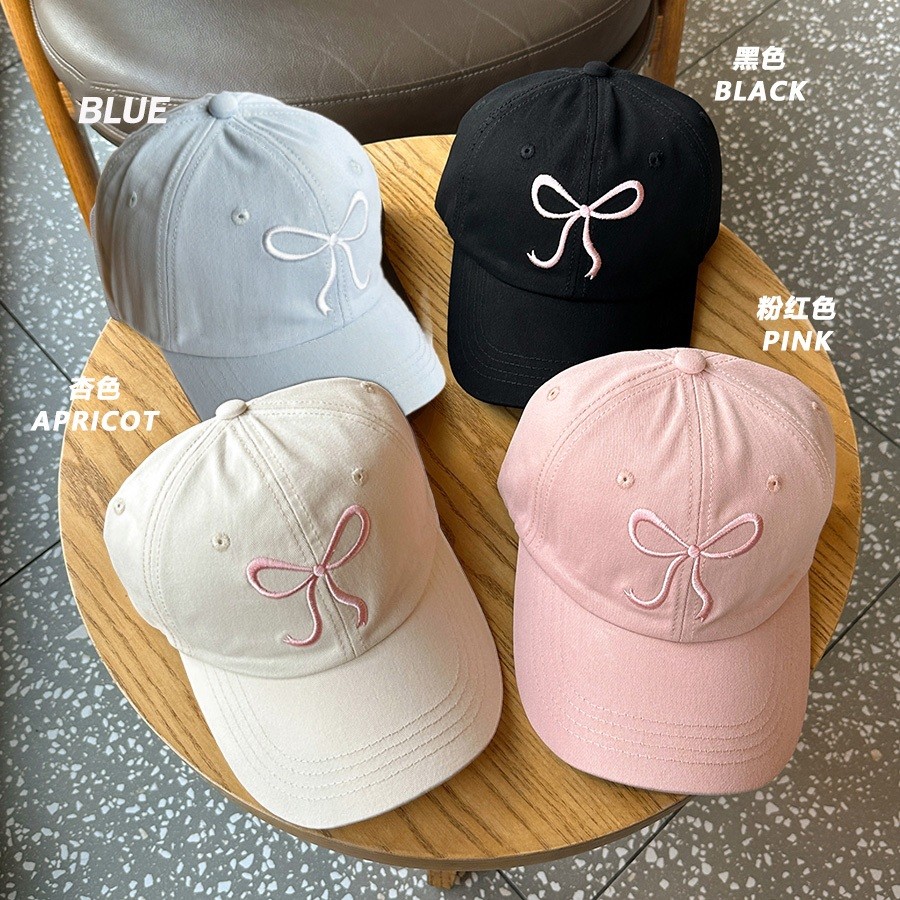 หมวกแก็ป (ปักโบว์) หมวกเบสบอล แฟชั่นเกาหลี cotton cap หมวกพรีเมี่ยม ปรับขนาดได้ หมวกแฟชั่น