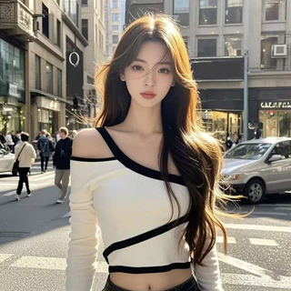 เสื้อแขนยาวผู้หญิงแฟชั่นใหม่ สไตล์มินิมอล โชว์ไหล่