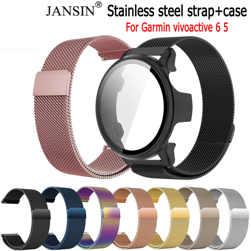 สําหรับ Garmin vivoactive 6 vivoactive 5 ห่วงแม่เหล็กสายนาฬิกาสแตนเลส + เคส PC Smart Watch