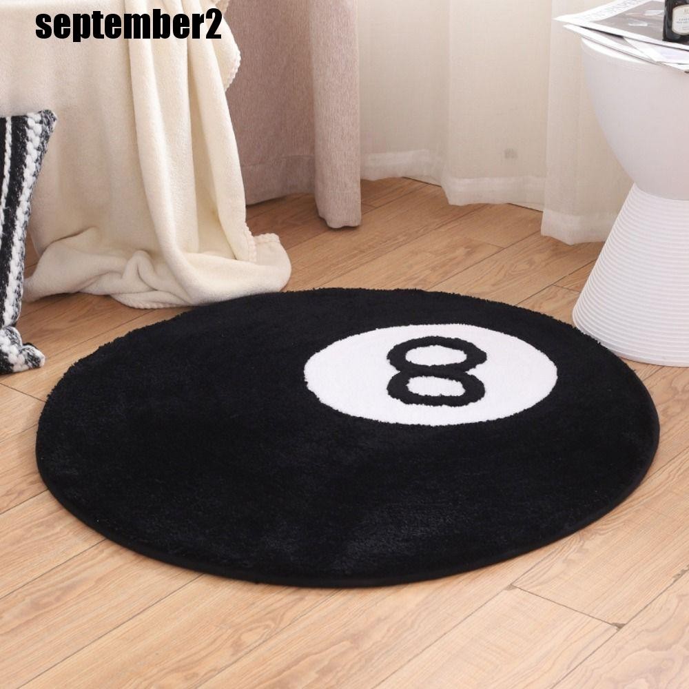SPEPEMBER 8 Ball พรม,นุ่มรอบ 8 Ball พรม, Creative Skin Friendly Plush สีดํา 8 Ball Mat Hoom Decor