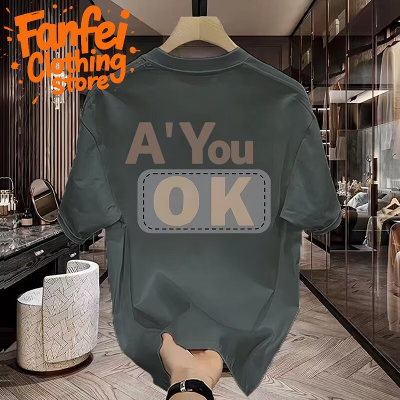(จัดส่งตลอด 24 ชั่วโมง)Fanfei ใหม่ เสื้อยืดลําลอง ผ้าฝ้าย แขนสั้น พิมพ์ลายตัวอักษร ทรงหลวม แฟชั่นฤดูร้อน สําหรับผู้ชาย4