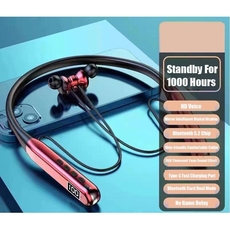 BONINE Original 200 ชั่วโมง Playtim หูฟังบลูทูธพร้อมไมโครโฟนการ์ด TF แม่เหล็กหูฟังแบบคล้องคอไร้สายที