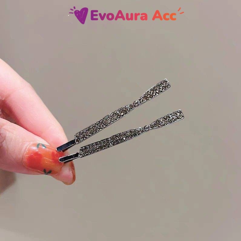 [เซต 2 ชิ้นสุดคุ้ม] กิ๊บเสียบผมประดับเพชร 4.8cm - กิ๊บติดผมด้านข้างวิบวับ เก็บลูกผมเรียบเนียน สไตล์เกาหลี