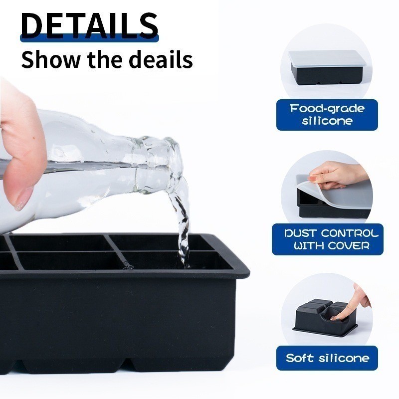อัพเกรดถาดน้ําแข็งกันรั่วพร้อมฝาปิด - แม่พิมพ์ก้อนน้ําแข็งขนาดใหญ่ซิลิโคนเกรดอาหาร - เครื่องทําน้ําแข็งก้อนในครัวเรือนสําหรับวิสกี้และกล - รูปที่ 6