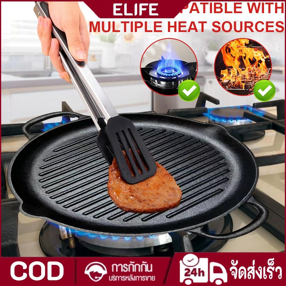 32 ซม.เหล็กหล่อกระทะย่างสเต็กแพนเค้กย่างกระทะทอดสําหรับแก๊สไฟฟ้า Cooktop