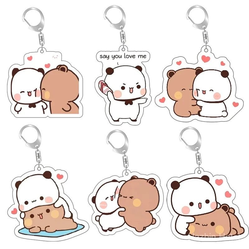 คีย์เชนอะคริลิคคู่รักหมีสีขาวเทา Bubu Dudu น่ารัก สำหรับอุปกรณ์เสริม กระเป๋า จี้ คีย์เชน เครื่องประดับ แฟนๆ ของขวัญที่รัก