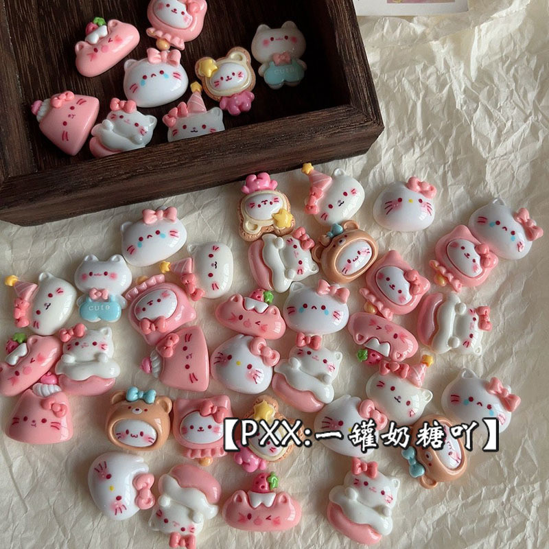 [100 ชิ้นในสต็อก] ของตกแต่งเรซินแมวน่ารัก อุปกรณ์ DIY เคสโทรศัพท์ ถ้วยกาวครีม กิ๊บติดผม วัสดุดอกไม้รองเท้า 3D สามมิติ