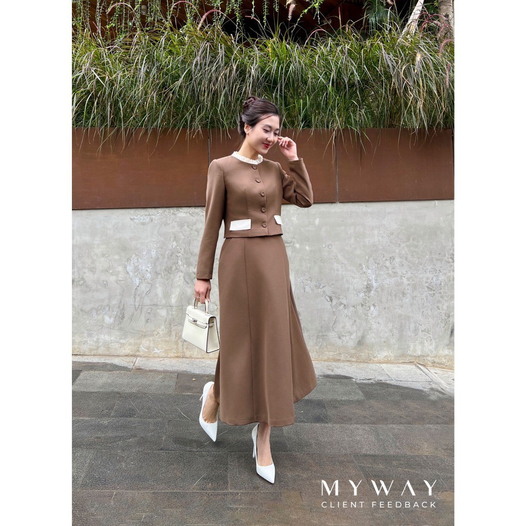 MY WAY ชุดเสื้อกั๊กผู้หญิงพร้อมกระโปรงบานสั้นแขนยาวรอบคอ Ruffles หรูหรา 6MVB0957 - 6MCXB2205 - NA2
