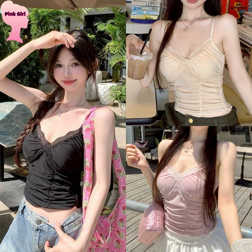 💋Pink girl💋​พร้อมส่ง เสื้อสายเดี่ยว มีฟองน้ำ สีน่ารักใส่ง่ายเซ็กซี่เบาๆ ' FY8704
