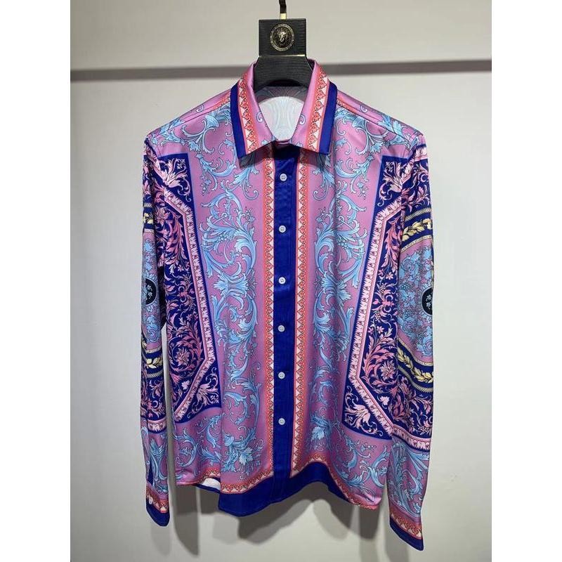 VERSACE2909 เสื้อเชิ้ตแขนยาวแฟชั่นลําลองสําหรับบุรุษทรงสลิมพิมพ์ลายอินเทรนด์ขนาดใหญ่