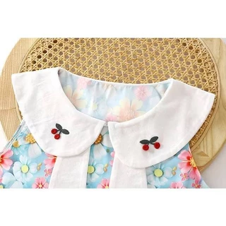 พร้อมส่ง ชุดเดรสน่าสวยๆเหมาะสำหรับลูกสาว แขนกุด คอปกปักลายเชอร์รี่ เนื้อผ้าเบา🍒