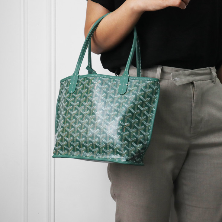 สินค้าแท้มือสอง     กระเป๋าผ้า   GOYARD  กระเป๋าถือสีเขียวสำหรับผู้หญิง