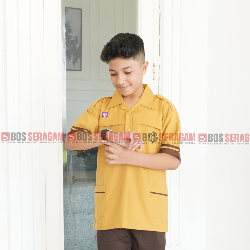KEMEJA BOS UNIFORM Alert Brown Short School Short Shirt Alert Scout Shirt Dark Brown Elementary Scho