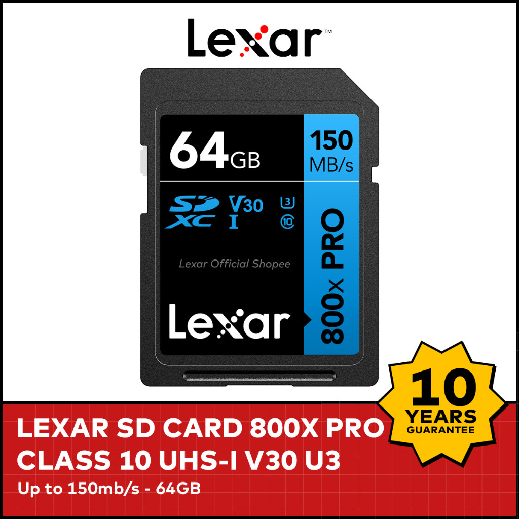Lexar SDXC ประสิทธิภาพสูง 800x PRO UHS-I U3 V30 Original - 64GB ใหม่