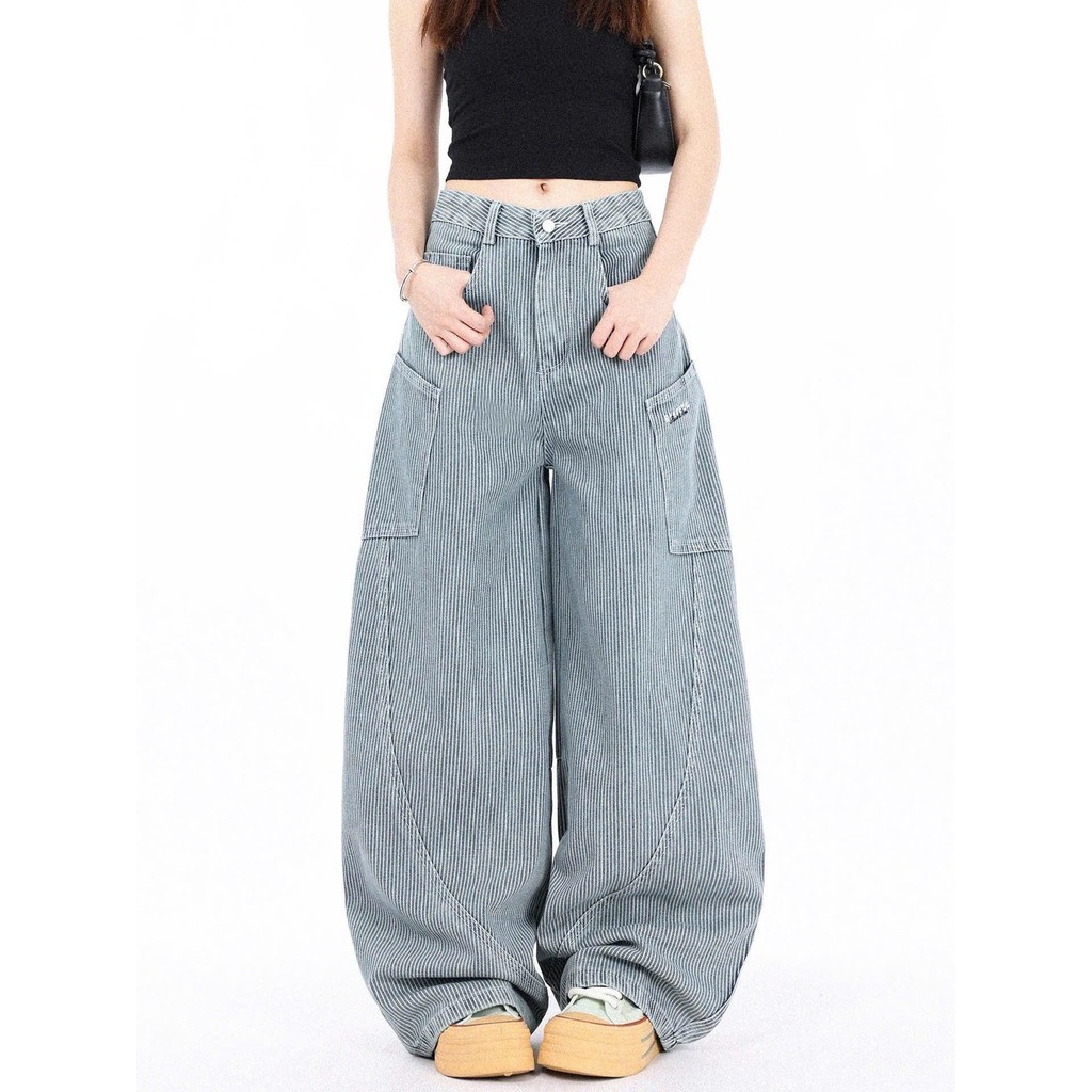 AB_HOUSE Wide Format Jeans ดีไซน์ลายทางโค้ง