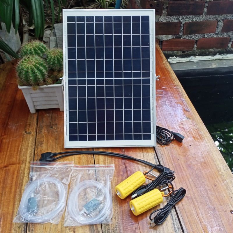 ปั๊มอากาศโซล่าเซลล์ขนาดแผง6V 12W แบตเตอรี่12,000mA ออกซิเจนตู้ปลา