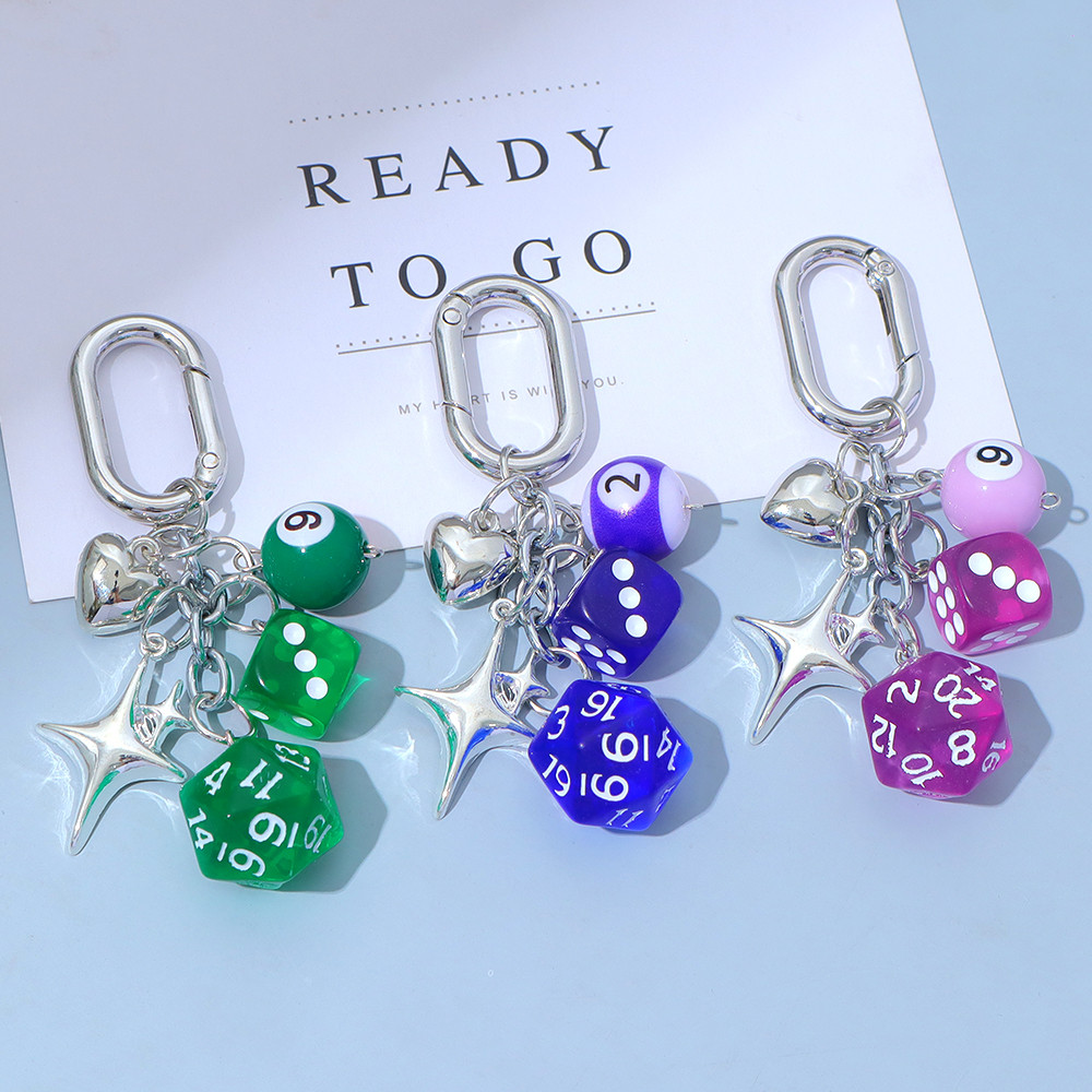 Mini 3D บิลเลียดลูกเต๋าพวงกุญแจ Love Heart Star จี้ Unisex กระเป๋าเป้สะพายหลังอุปกรณ์เสริมพวงกุญแจของขวัญ