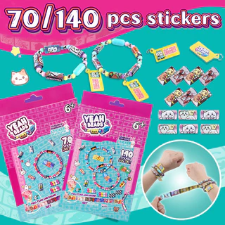 Geetoy 70/140 ชิ้น สติ๊กกี้โรลแบนด์ สติกเกอร์เด็กสร้อยข้อมือลูกปัด DIY ชุดเครื่องประดับ ศิลปะ ของเล่นรวบรวมของขวัญตลก