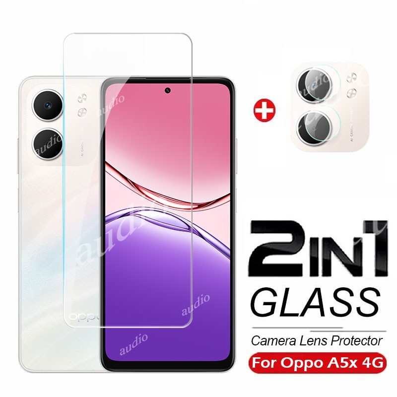 Oppo a5x 4G 2in1 กระจกนิรภัยแบบเต็มหน้าจอป้องกันฟิล์มพร้อมกล้องเลนส์ Protector สําหรับ oppo a5x OPPO