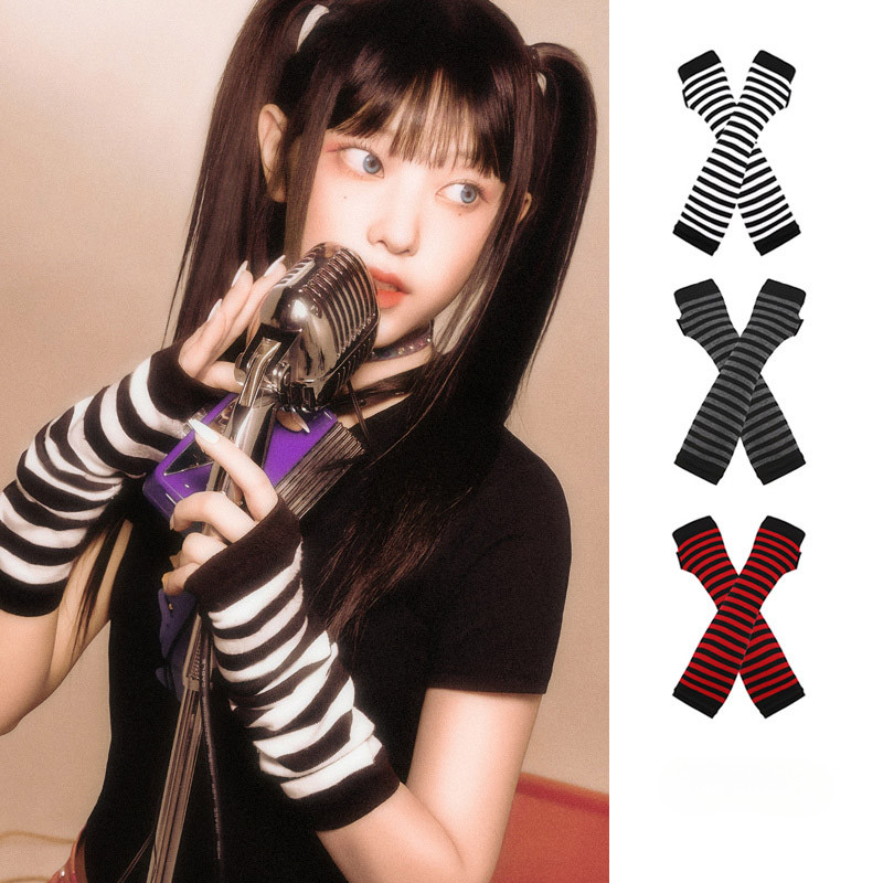 Y2k Millennium Hottie แขนลายไร้นิ้ว Cos Gaming Girl Wristguard เต้นรํา JK อุปกรณ์เสริมถุงมือป้องกันแสงแดด