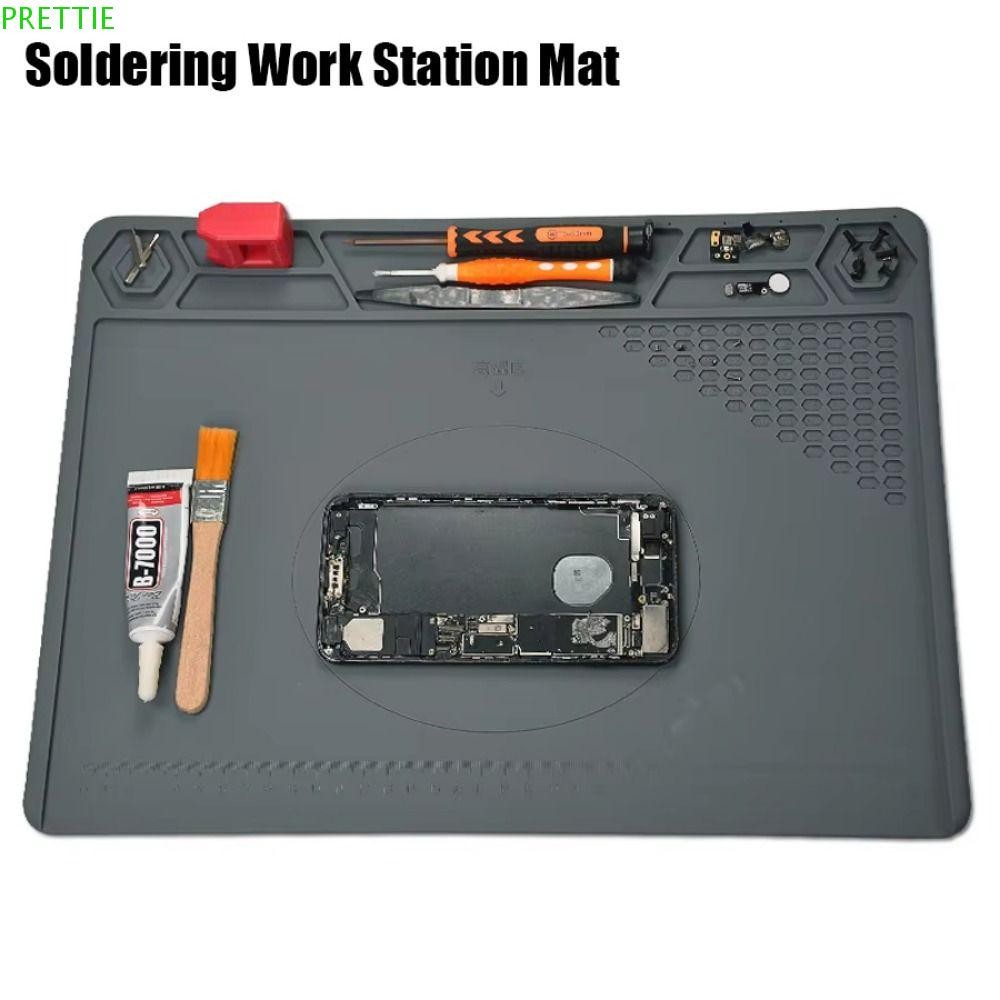 PRETTIE แผ่นบัดกรี,แผ่นซ่อมฉนวนกันความร้อนซิลิโคน,คุณภาพสูงทนความร้อนAnti-Static Magnetic Soldering Work Station Matสําหรับโทรศัพท์มือถือแล็ปท็อป