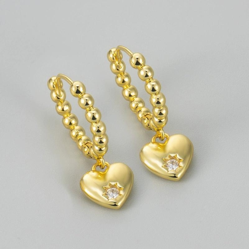 14K Gold Zircon ลูกปัดจี้หัวใจ Hoop ต่างหูสําหรับผู้หญิง Minimalist น่ารัก Fine เครื่องประดับอุปกรณ์เสริม