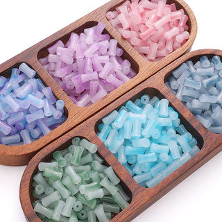[6x12 มม.] ลูกปัดไม้ไผ่ไล่ระดับสีแก้วลูกปัดไม้ไผ่ DIY สร้อยข้อมือสร้อยคอเครื่องประดับอุปกรณ์เสริม