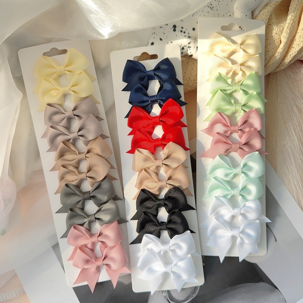 6/10 ชิ้น/เซ็ตสีทึบเด็ก Bows กิ๊บติดผมสําหรับสาว Handmade Bowknot Hairpin ปีใหม่อุปกรณ์เสริมผม