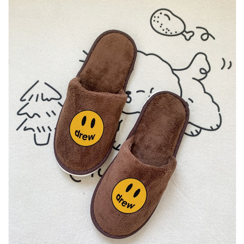 คุณภาพสูงพร้อมสต็อก!การ์ตูนน่ารัก Drew Smiley Face Coral Fleece สบายกันลื่นในร่ม Slipp