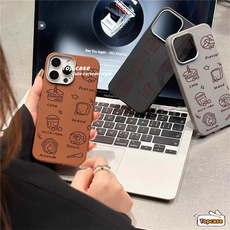 สําหรับ OPPO A3X A60 A79 A38 A18 A95 A94 A93 A92 A78 A76 A17 A16 A15 A31 A53 2020 น่ารัก Brackfast ขนมปังธรรมดารูปแบบหนังชุบเลนส์กรอบเคสโทรศัพท์ปกอ่อน