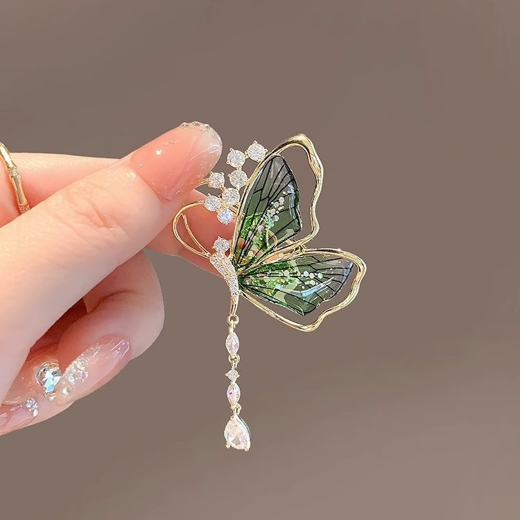 Wizard of Oz เข็มกลัดมรกตพู่ผีเสื้อโปร่งแสง cheongsam PIN