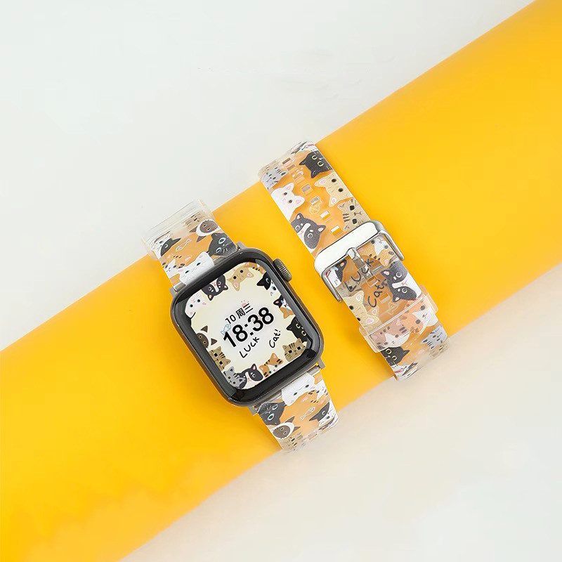 สายนาฬิกาลายแมวน่ารักสําหรับ Apple Watch Ultra 8 7 49 มม.45 มม.40 มม.41 มม.44 มม.IWatch Series SE 6 5 4 3 2 1 tpu ซิลิโคนอ่อนนุ่ม