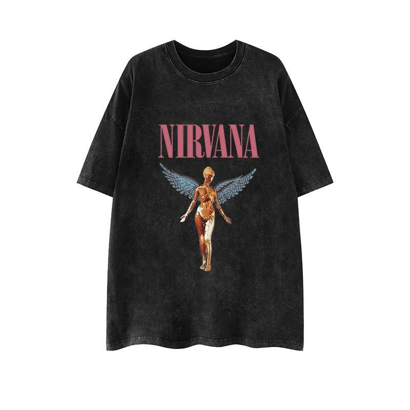 Top.street เสื้อยืดโอเวอร์ไซส์ ผู้ชายและผู้หญิง ลาย "NIRVANA" เสื้อยืดผ้าคอตตอน ผ้าฝ้ายใส่สบาย สไตล์เกาหลี เสื้อยืด