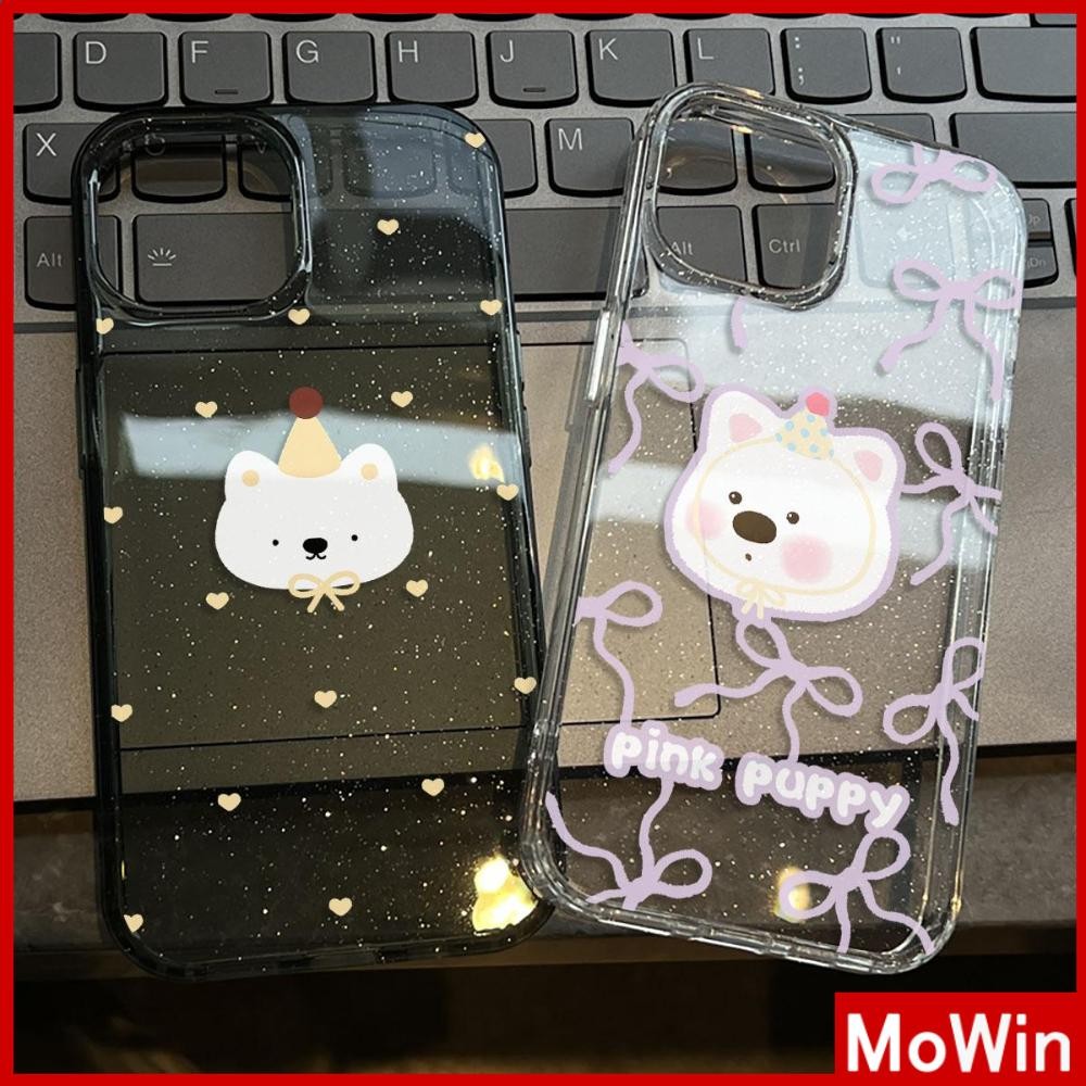 Movin - เคส iPhone 16 Pro Max iPhone 11 เคสใสแบบแวววาว TPU นุ่มสีสันสดใส ลูกหมาน่ารักในหมวกซานต้า Compatible iPhone15 Pro max 14 13 12 Pro max XS XR 7 Plus 8 Plus