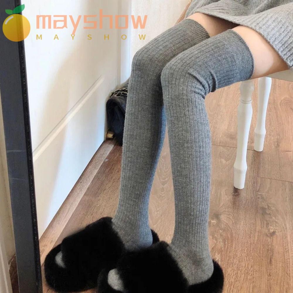 Mayshow ผู้หญิงถุงเท้ายาว,ผ้าฝ้ายกว่าเข่า-สูงถักถุงเท้าลูกวัว,ขนสัตว์แข็งต้นขาถุงน่องผอม Kneepad ปุยถุงเท้าเข่ายาว